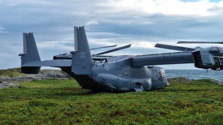 CV-22 Osprey USAF pouso de emergência Noruega