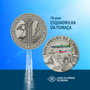 Casa da Moeda apresentou medalha comemorativa dos 70 anos da Esquadrilha da Fumaça - EDA da FAB. Imagem: CMB - Divulgação.