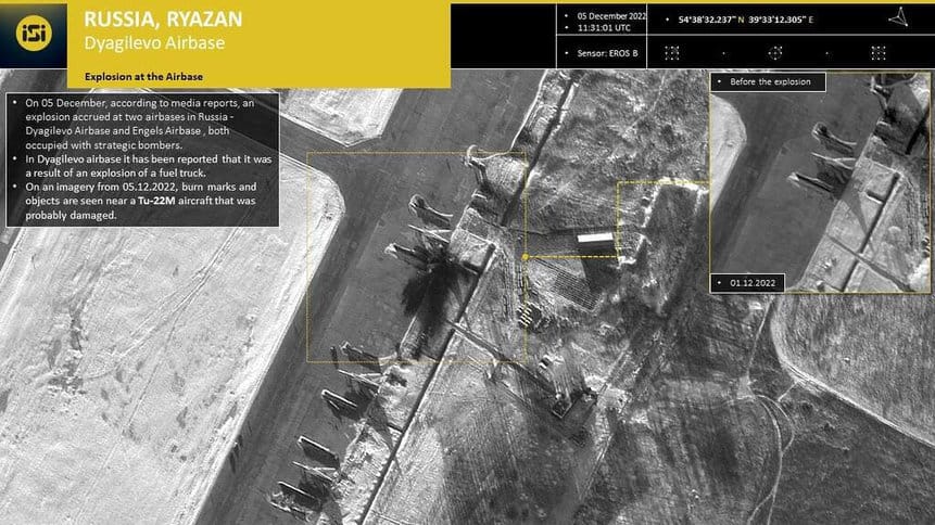 Imagem de satélite mostra o resultado dos ataques em Dyagilevo