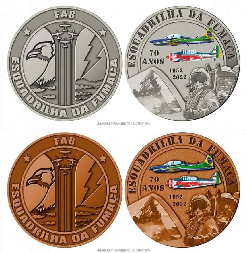 Medalhas da Esquadrilha da Fumaça estão disponíveis em prata e bronze. CMB - Divulgação.