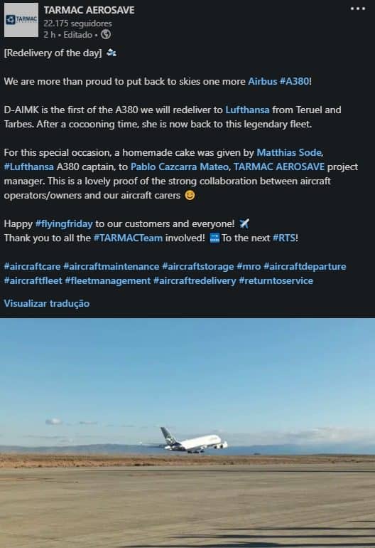Lufthansa Airbus A380 operar Tarmac Aerosave