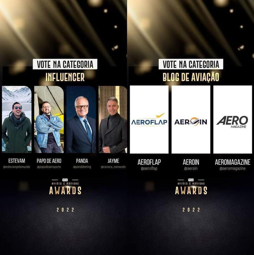 Concorrentes da categoria Influencer e Blog de Aviação. prêmio Aviões e Músicas Awards 2022