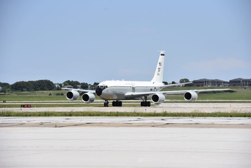The "new" WC-135R arrives at Offutt in 2022. Aircraft was ordered by the USAF in 1964. Photo: USAF.
