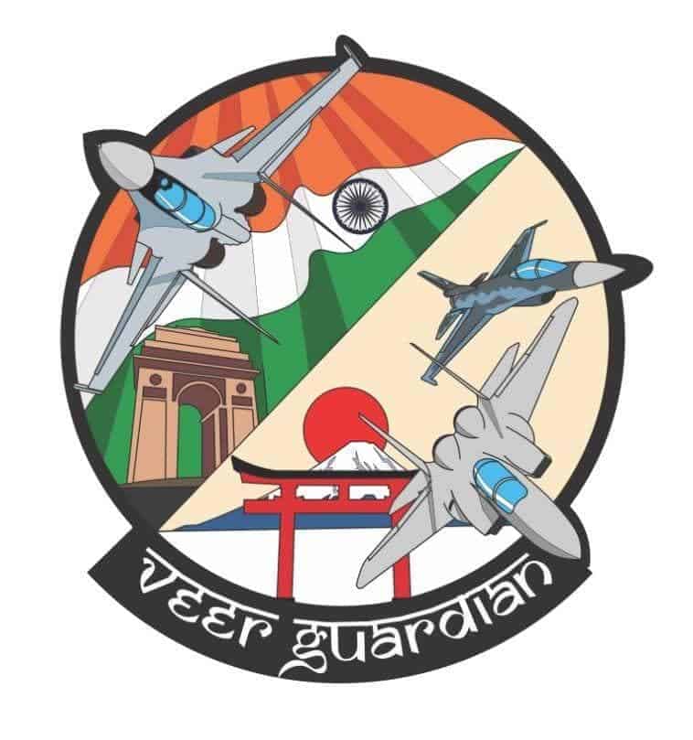 Patch do exercício Veer Guardian 2023, entre os Su-30MKI da Índia contra os F-2 e F-15 do Japão.
