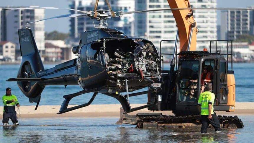 Accident between Airbus EC130 helicopters left four dead and nine injured, three in critical condition. Aircraft were operated by Sea World Helicopters. Photo: Scott Powick - news.com.au