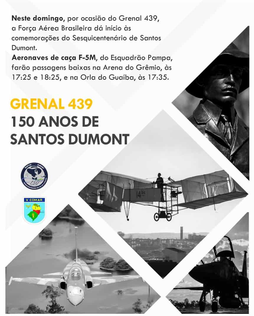 Sesquicentenário de Santos Dumont será celebrado em Porto Alegre com rasantes de caças F-5. FAB/Divulgação.