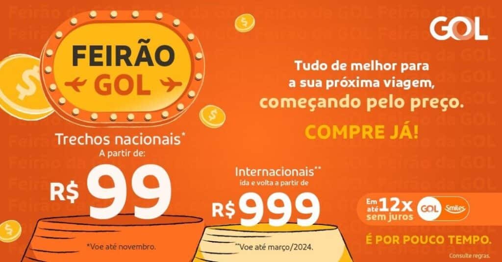 Feirão GOl promoção passagens aéreas para todo o Brasil R$ 99 reais