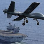 Drone GA-ASI Mojave fez pousos e decolagens no porta-aviões Prince of Wales da Marinha Real Britânica. Foto: GA-ASI.