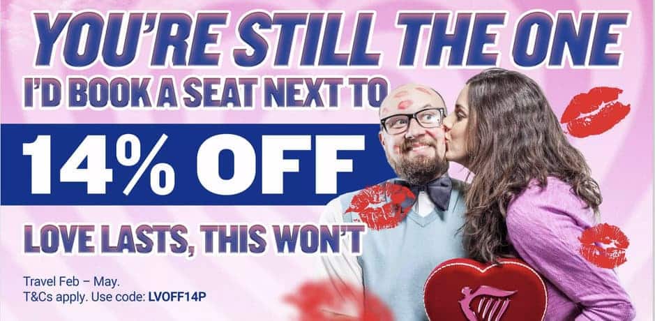 Promotion Saint-Valentin : Ryanair avec 14 % de réduction. Image : Ryanair