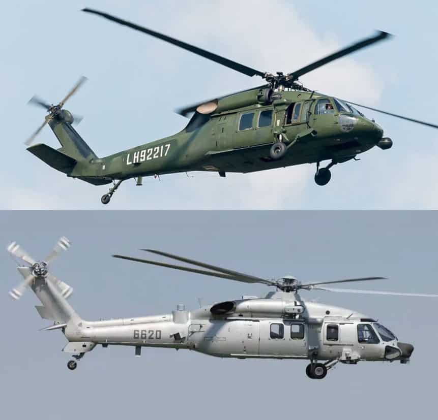 The United States' S-70 Black Hawk helicopter (above) served as the basis for China's Z-20.