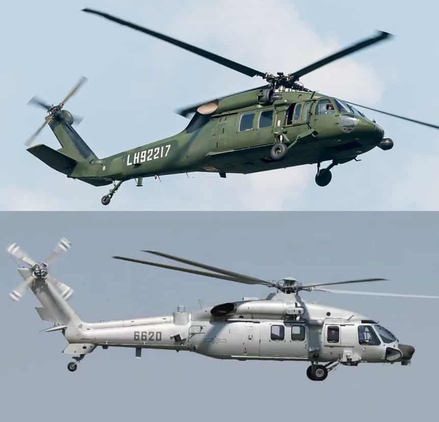 Helicóptero S-70 Black Hawk (acima) dos Estados Unidos serviu de base para o Z-20 da China.