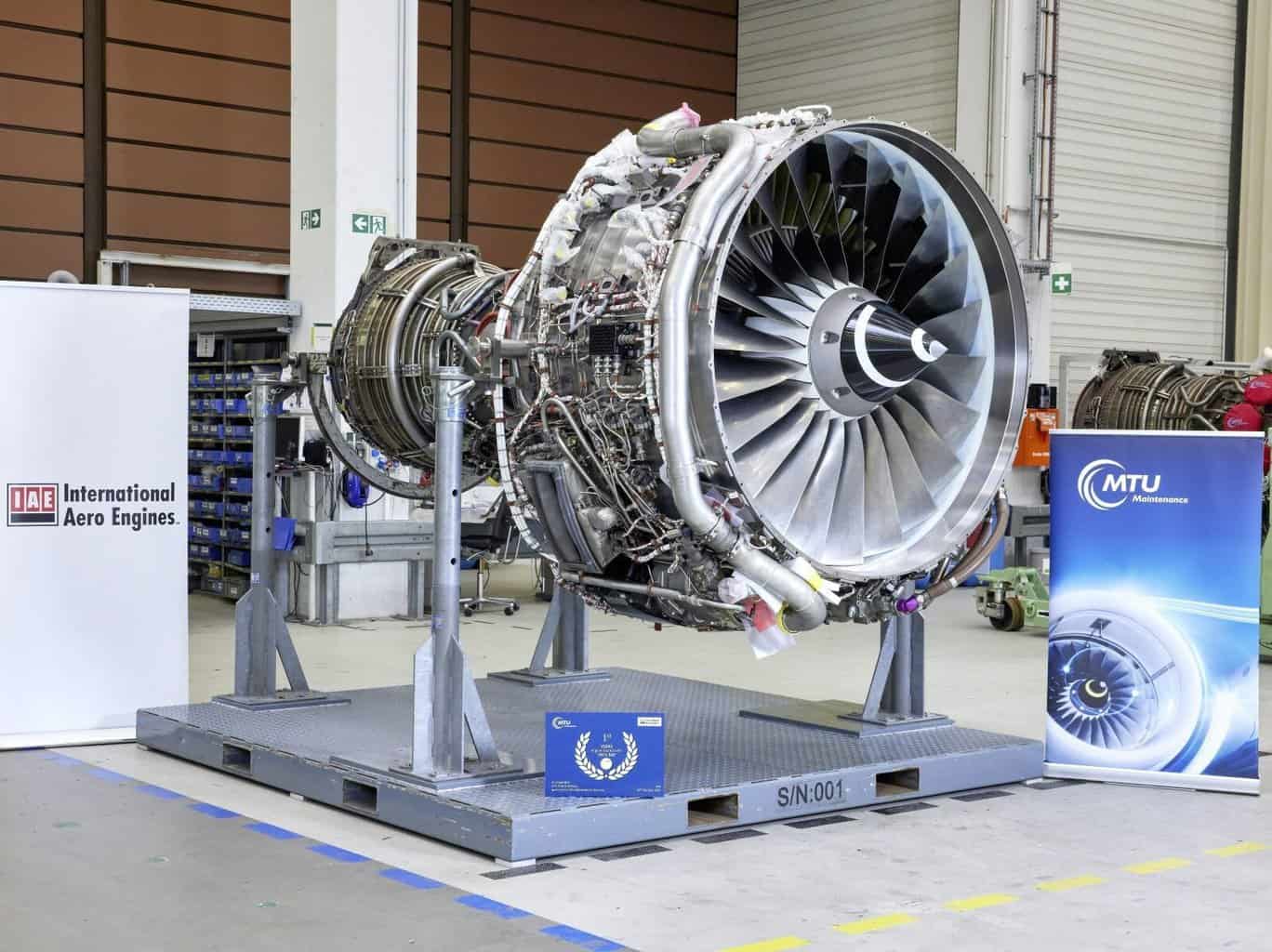 IAE testou com sucesso o motor a jato V2500 com 100% de Combustível de Aviação Sustentável (SAF). Foto: RTX/Divulgação. 