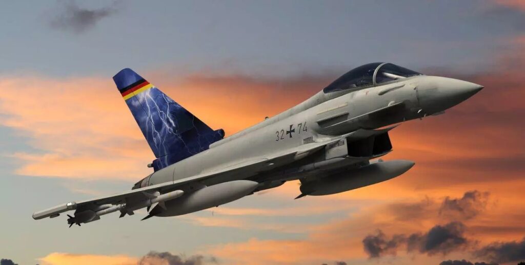 Caças Eurofighter Typhoon da Luftwaffe terão versão de guerra eletrônica com sistema Arexis da Saab. Imagem: Airbus.