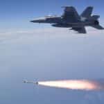 F/A-18 Super Hornet firing the new AGM-88 AARGM-ER anti-radar missile. Photo: US Navy.